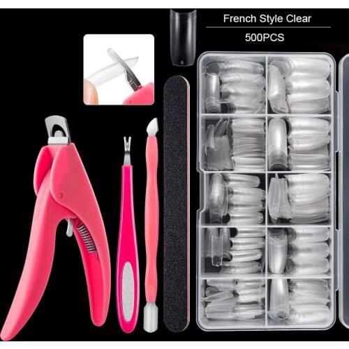 500Pcs with Box Natural Clear Half Acrylic UV Gel Manicure French False Nails Tips