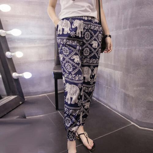 2019 New fashion chiffon harem pants summer casual loose plus size women pants bohemian print beach ankle-length pants W73