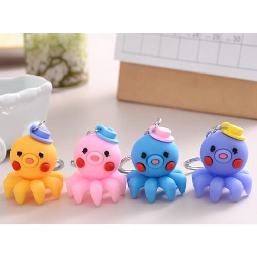 New Cute Cartoon 3D Octopus Keychain Creativity Cuttlefish Key Chain Ring Pendant Men Women Couple Key Holder Trinket Gift