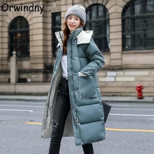 Orwindny New Winter Long Jackets Women Warm Cotton Padded Coats High Street Wadded Coats Oversized Snow Wear Clothing Hooded