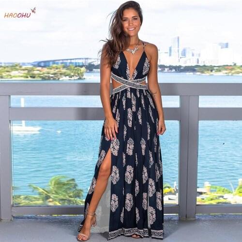 HAOOHU Vestidos Dress Summer Dress 2021 Summer New Large Size Womens Clothing Sexy Slit Backless Slip Dress Maxi Dress