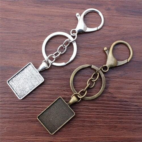 Fit 18x25mm Rectangle antique silver/bronze Handmade Key rings buckle Cabochon Frame Bezel Settings Tray blank 5pcs/lot K05484