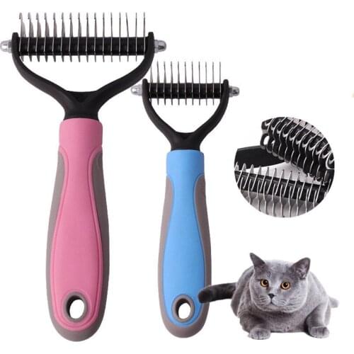 Cat Dog Hair Removal Comb Grooming Shedding Tools Fur Trimming Dematting Deshedding Brush Double sided Long Hair Curly Comb