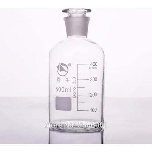 Reagent bottle,Narrow neck with standard ground glass stopper,Clear,Boro. 3.3 glass,Capacity 500ml,Sample Vials