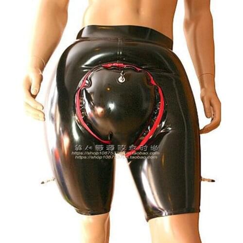 Sexy Black Rubber Latex Inflatable Pants Fetish Shorts Trousers with Crotch Zip
