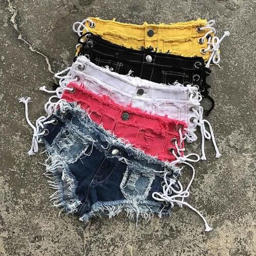 Sexy Denim Shorts Bandage Bikinis Women Ladies Tassel Low Waist Bikini Bottom Short Jeans Mini Booty Shorts Swimsuit Beach Wear