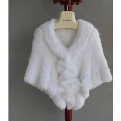 New Genuine real natural womens knitted rabbit fur shawl girls fashion coat shawls