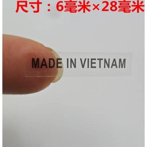 Free shipping country of origin label 1000PCS 6X28mm the transparent MADE IN VIETNAM stickers