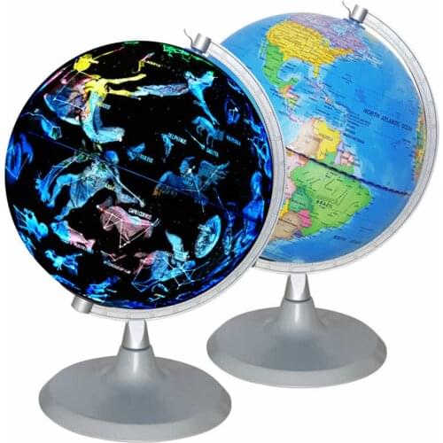 8 Inch Illuminated World Globe 2-in-1 LED Earth Globe Constellation Globe for Educational Geographic Learning Home Office Decor