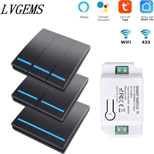 Tuya Smart Switch 1/2/3 Gang Wireless RF 433Mhz Push Button Panel,Smart Home Improvement Timer Module Supports Google Home Alexa