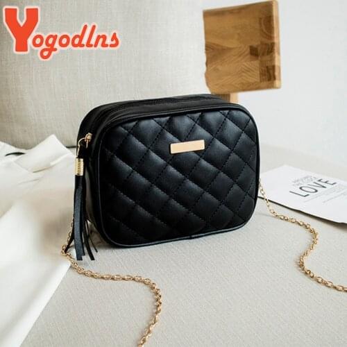 Yogodlns Black Women Shoulder Bag Quilted Tassel Zipper Chain Strap Crossbody Bags for Women Mobile Phone Pocket Purse Handbag