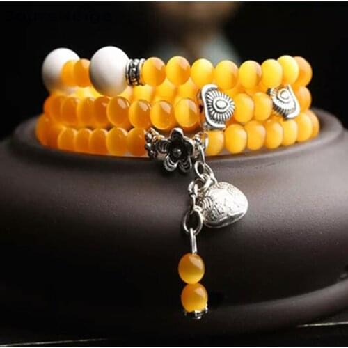 Yellow Natural Cat Eye Stone Bracelets Tibetan Silver Accessories Pendant For Women Bracelet Original Design Crystal Jewelry
