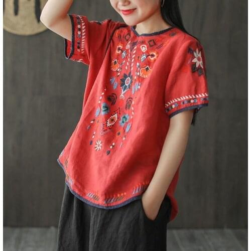 Women Chinese Style Retro Blouse Embroidered Tops Casual Cotton Linen Shirt Traditional Hanfu Elegant Fashion Oriental Clothing