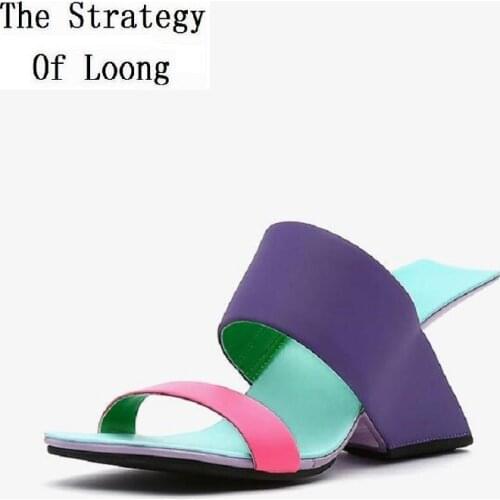 Summer New Fashion Wedges Thick High Heels Peep Toe Cut Out Mixed Colors Women Gladiator Slippers Ladies Sandals 20210405