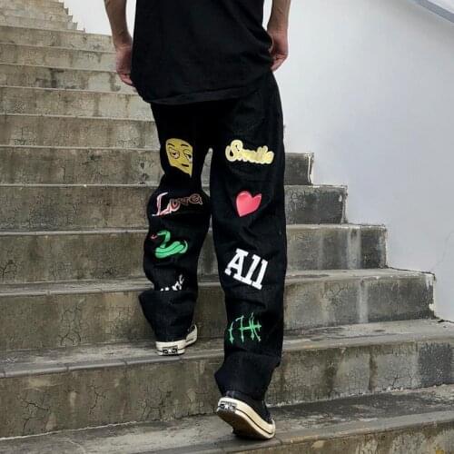 American letter printed jeans women 2021 new street hip-hop straight wide-leg pants couples plus size casual loose mopping jeans