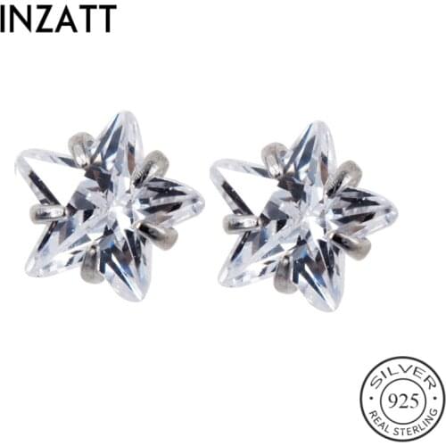 INZATT Real 925 Sterling Silver Zircon star Stud Earrings For Fashion Women Cute Fine Jewelry 2019 Minimalist Accessories Gift