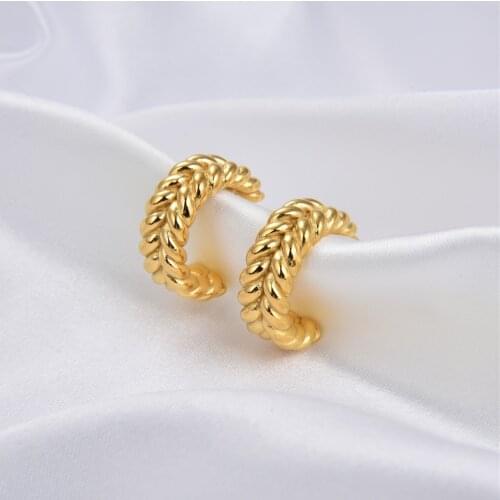 New Fashion Stainless Steel C Shape Hoop Earrings For Women Fashion Statement Snail Threaded CC Stud Earrings Minimalist Jewelry
