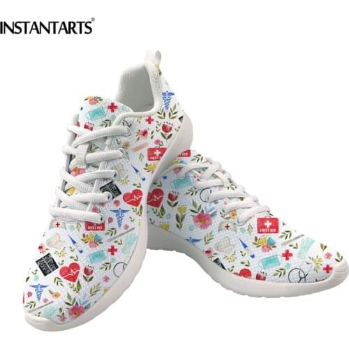 INSTANTARTS Spring Autumn Flats Shoes Woman Nurse Print Breathable Mesh Shoes Teen Girl Women Sprot Gym Vulcanize Tenis Feminino