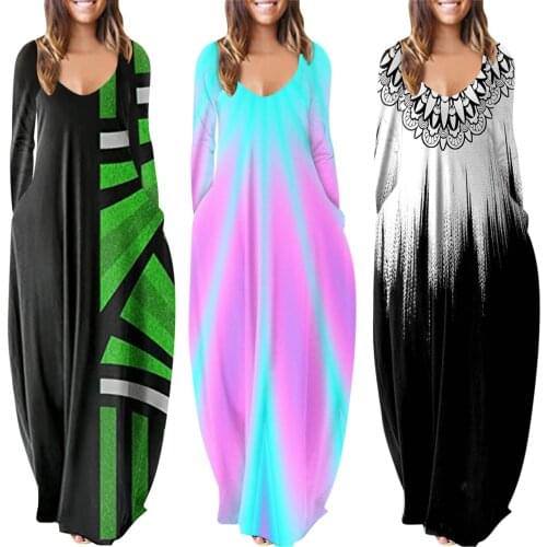 Women Autumn O-neck Flower Print Long Sleeve Plus Size Pullover Long Dresses Jupe Robe Longue Femme Nue Vetido Mujer Vestidos