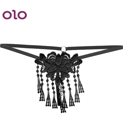 OLO Women Sexy Lingerie Tassel Pearl G-string Briefs Vagina Stimulator Crotchless Open Crotch Panties Exotic Apparel Sex Product