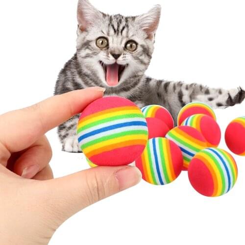 1/5/10pcs Rainbow Cat Toy Bouncy Ball 35mm Eva Soft Scratch Chewing Foam Small Dog Kitten Interactive Play Training Pet Supplies