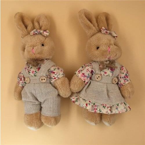 10cm 13cm Floral Cloth Brown Bear Rabbit Bunny Dolls Keychain Couple Animal Plush Pendant Keychain Bag Car Lovers Keyring Gifts