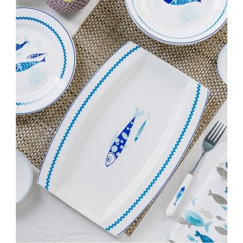 12 inch, real bone china serving plate for fish, fish design, porcelain restaurant plates, ceramic plate for buffet, big plate