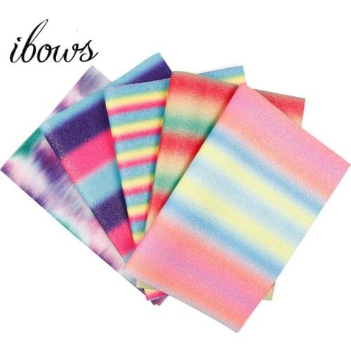 22cm *30cm Synthetic Leather Fabric Colorful Rainbow Printed Glitter Sheet vinyl For DIY Decorative Handmade Wallpaper Materials