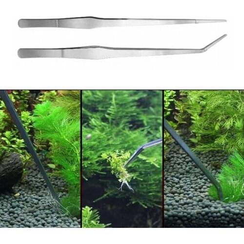 27cm 38cm Stainless Steel Curved Aquarium Tweezers Aquarium Plants Tweezer Straight Fish Tank Cleaner Aquarium Accessories