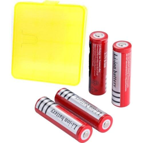 4pc 18650 Battery 3.7V 4200mAh 18650 Rechargeable Li-Ion Battery for LED Flashlight Torch +18650 Plastic Holder Case