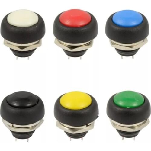 6pcs/lot PBS-33B 6 Color Black Red Green Yellow White Blue 12mm Waterproof Momentary Push button Switch Multi Color
