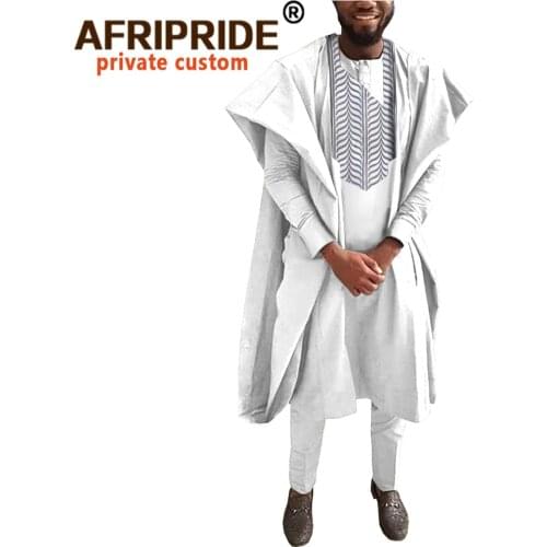 African Men Clothing Traditional Set for Evening Wedding Suit Agbada Robe Dashiki Shirts Ankara Pants Outfits AFRIPRIDE A2016022