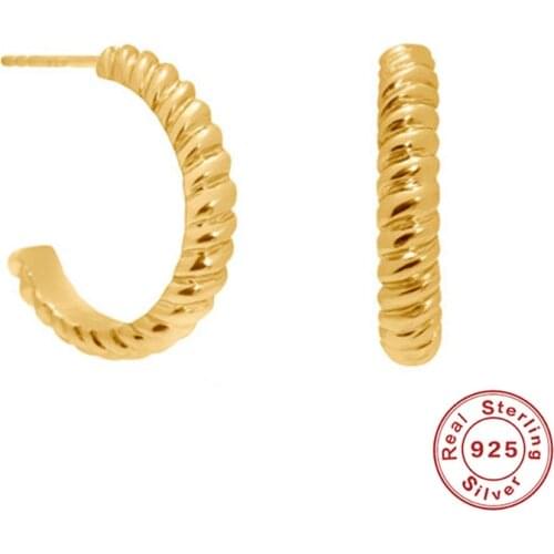 Aide 925 Sterling Silver European American Style C-Shape Fine Earrings Trendy Pendientes Stud Earrings For Girls Birthday Gift