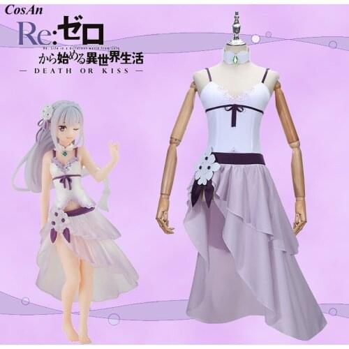 Anime Re:Life In A Different World From Zero Emilia Cosplay Costume Fashion Sexy Swimsuit Beach Pool Party Role Play Clothing