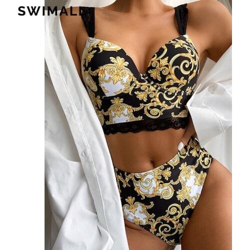 High Waist Bikini 2021 Sexy Lace Swimsuit Women Swimwear Push Up Bikini Set Two-piece Bathing Suit Beachwear Bather Biquini