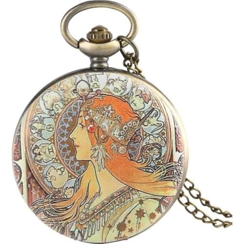 Elegant Beauty Side Face Design Quartz Pocket Watch Retro Pendant Jewelry Necklace Sweater Chain Hour Clock for Women Girls