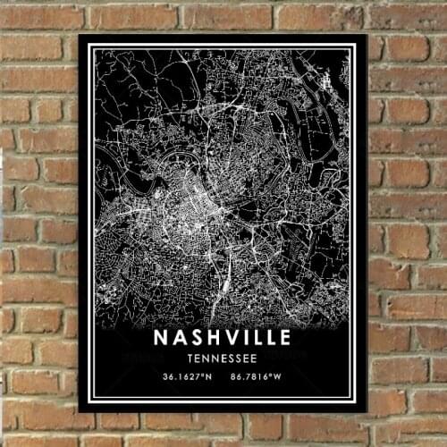 Black and White Canvas Poster NASHVILLE World Map Art Print Minimalist Painting Scandinavian Wall Pictures Living Room Home Deco