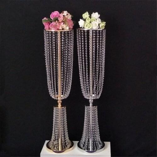 Gold Silver Acrylic Crystal Wedding Flower Ball Holder Table Centerpiece Vase Stand Crystal Candlestick Wedding Decoration