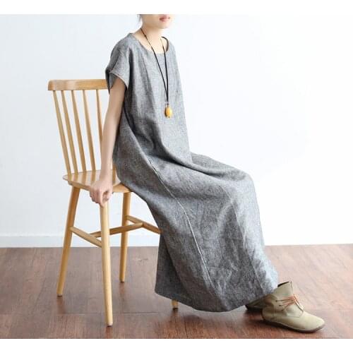 Eucalyptus Mutu new design womens clothing large size cotton hemp literature style loose linen dress long skirt summer dress