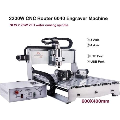 CNC 6040 Router Engraver 2200W USB Milling Machine 3 Axis / 4 Axis for Optional with NEW 2.2KW VFD Water Cooling Spindle