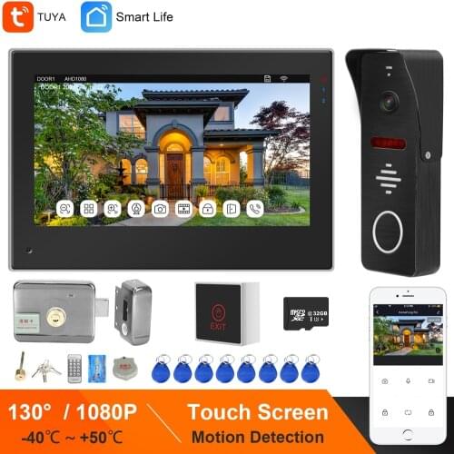 HomeFong WIFI Video Intercom Wireless Door Intercom with Lock TUYA Intercoms Touch Screen 1080P Doorbell Camera Motion Detection