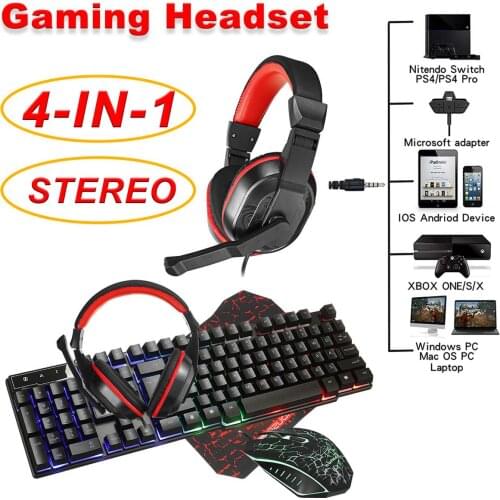 4in1 Gaming keyboard and Mouse Wired keyboard backlight keyboard Russian Spanish Gamer kit Silent Gaming Mouse Set for PC Laptop
