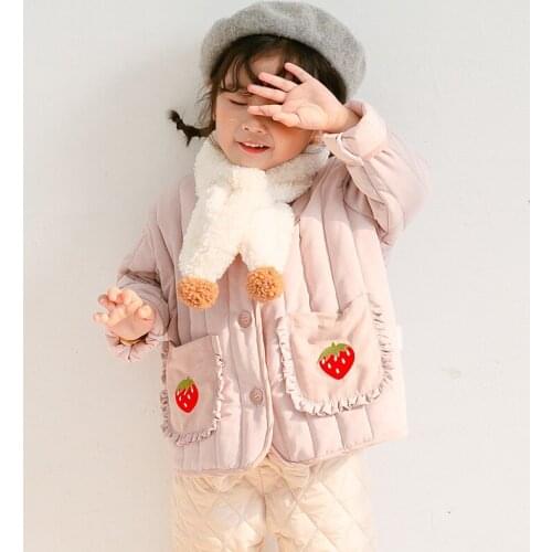 Toddler Girls Winter Jackets 2020 New Thicken Kids Cotton Coats Korean Cute Strawberry Pocket Warm Jacket for Girl Baby Outwear