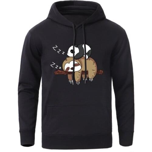 Cute Panda And Sloth Print Mans Hoodies Streetwear Soft Hooded Tops Pullover New Outdoor Sportswear