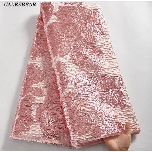 Latest Pink Jacquard Brocade Lace Fabric African Embroidery Lace Fabric Nigerian French Tulle Lace Fabric For Bridal Dress S2109