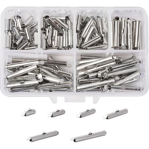 1Box Crimp End Beads Beading Slide On End Clasp Buckles Tubes Slider End Caps Diy Necklace Bracelet Connectors Jewelry Making