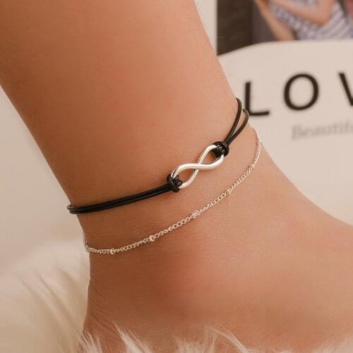 Time Limited 8 Word Anklet Bracelet Bohemian Foot Chain Black Rope Beach Anklet Ornaments Anklets For Women Jewelry Accessories
