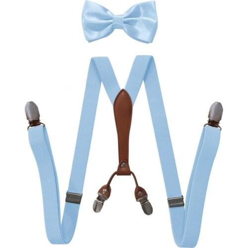 4 Clips Men Women Shirt Stay 2.5cm Pants Trousers PU Clip-On Y Back Braces Elastic Alloy Head Adjustable Suspenders Bowtie Set