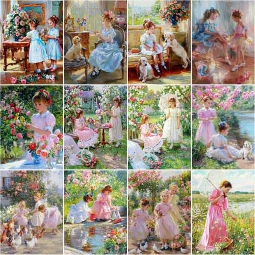 AZQSD Coloring By Numbers Girl Acrylic Painting On Canvas Diy Paint By Number Garden Handpainted Modern Wall Art