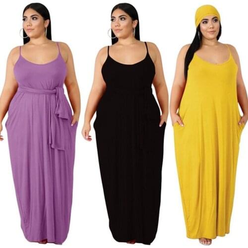 Plus Size Dress Women Summer Holiday Wholesale Sexy Solid Belt Sling Elegant Loose Casual Maxi Dresses Wholesale Dropshipping